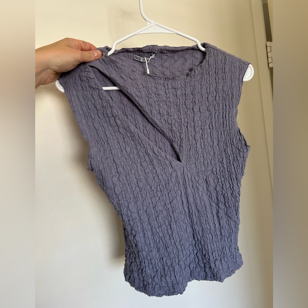 Zara Gray/Purple Ribbed Asymmetrical Tank Top